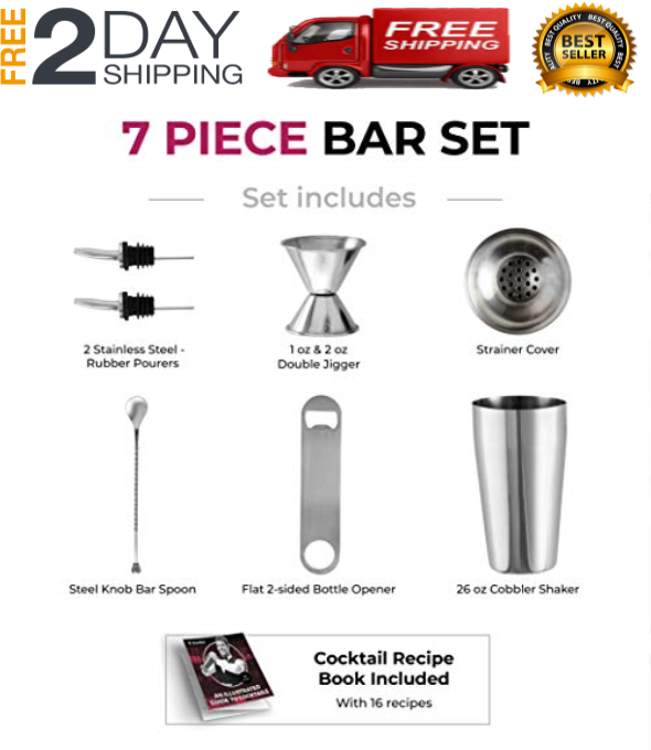 Set Para Preparar Y Mezclar Cocteles Vaso Mezclador,Cuchara Medidor Recetas-NEW - Fresh Stock Dated December 2025