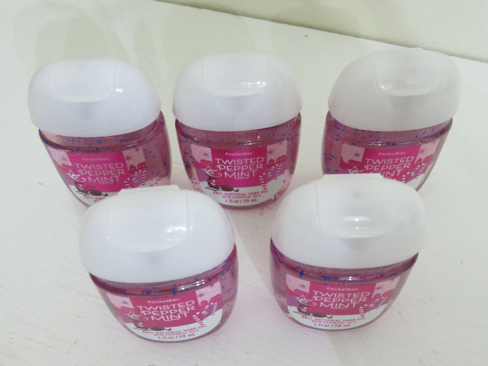 BATH & BODY WORKS POCKETBAC HAND SANITIZER  X 5 NEW TWISTED PEPPERMINT - Fresh Stock Dated February 2026