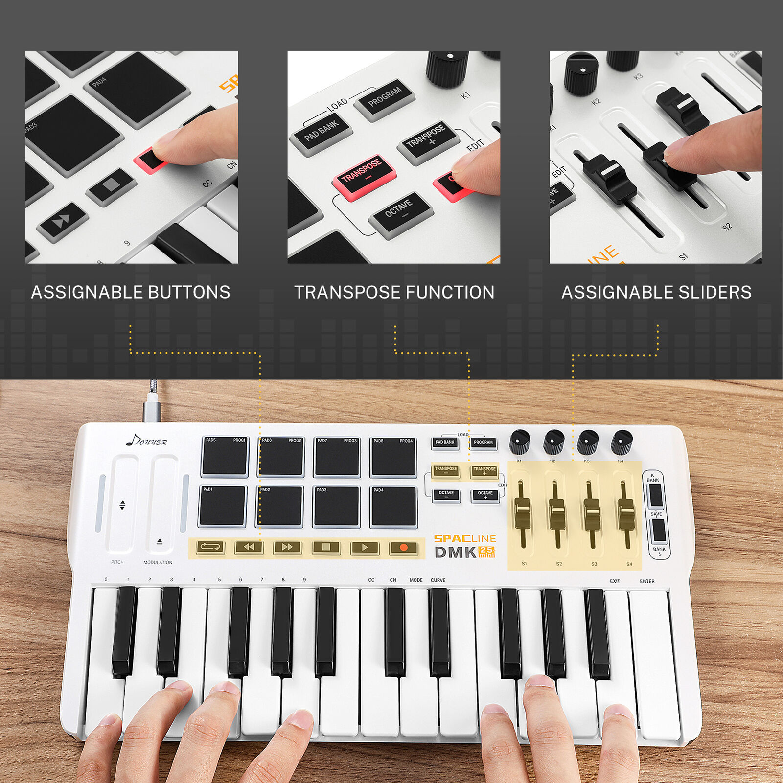 Donner Mini MIDI Keyboard Controller 25-Key with 8 Drum Pad Portable Light White - Fresh Stock Dated February 2026