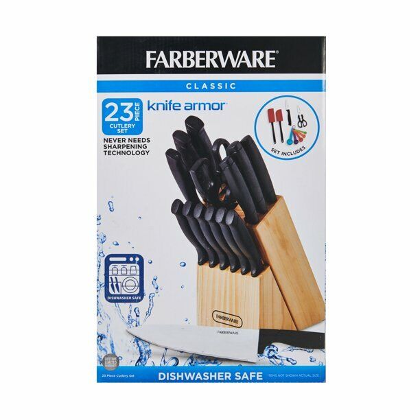 Knife Set, 23-Piece Kitchen Knife Set with Block Wooden Dishwasher Safe Cutlery - Fresh Stock Dated February 2026