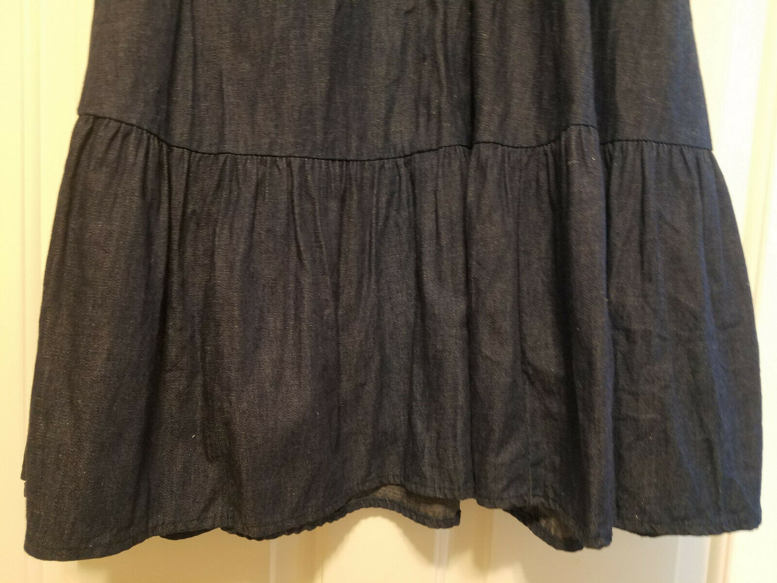 Vtg Faux Blue Jean Full Ruffled Boho Prairie Western Skirt 26
