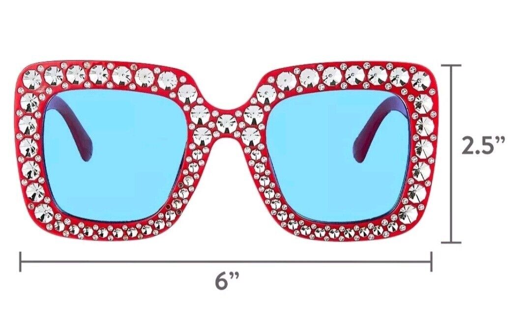 WAY TO CELEBRATE Patriotic Red Bling Costume Sunglasses Rhinestones W/Blue Lens - Fresh Stock Dated February 2026