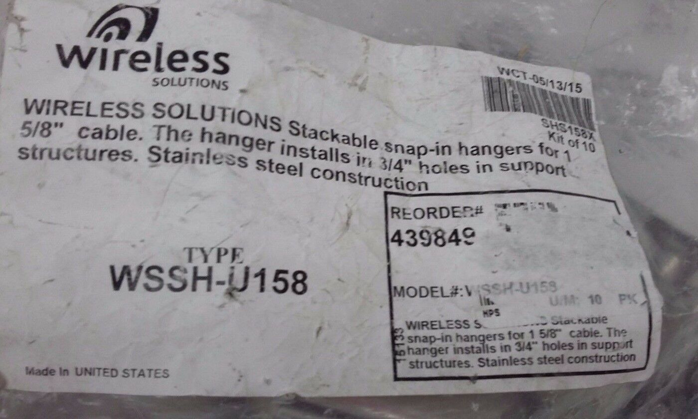 WIRELESS SOLUTIONS WSSH-U158 STACKABLE SNAP-IN HANGERS 1-5/8
