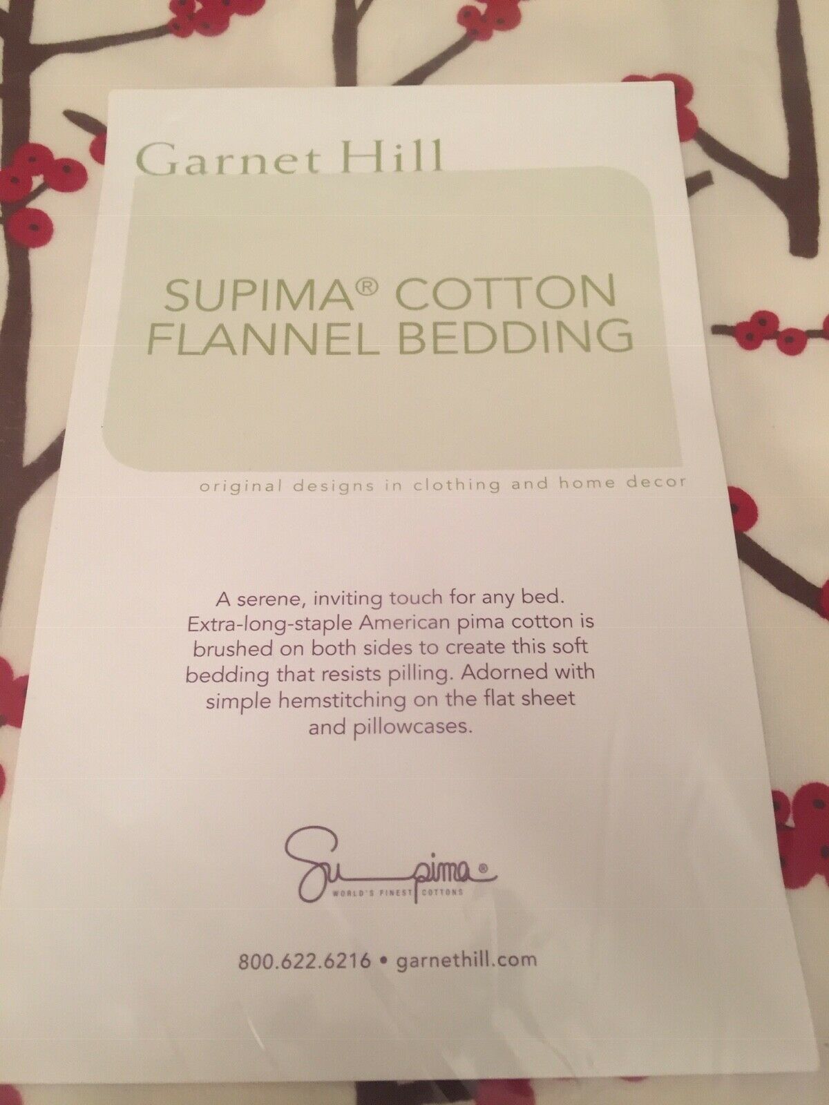 Garnet Hill Red Berry Brown Twig Supima Cotton Flannel Pillow Sham Set (2) NIP - Fresh Stock Dated December 2025