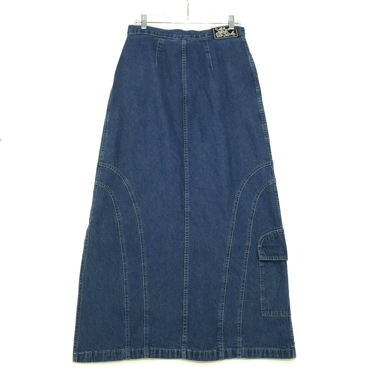 RARE Vtg 90's KIK GIRL Denim Long Skirt L Large 30 x 40 Skater Raver Blue Jean - Fresh Stock Dated March 2026