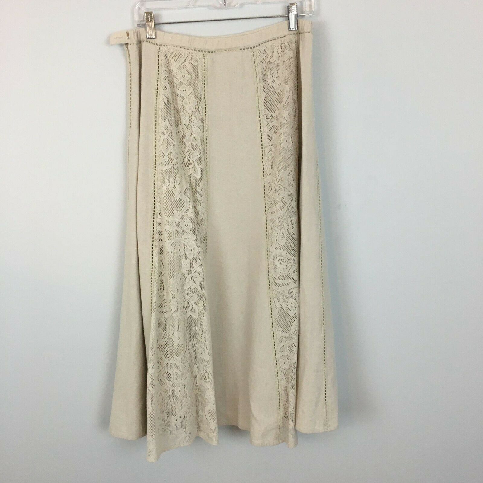 Coldwater Creek Skirt M Beige Linen Lace Lined Midi Cottagecore Full Peasant - Fresh Stock Dated February 2026