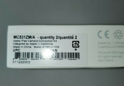 NEW GENUINE Apple iPad Camera Connection Kit: MC531ZM/A - Fresh Stock Dated February 2026