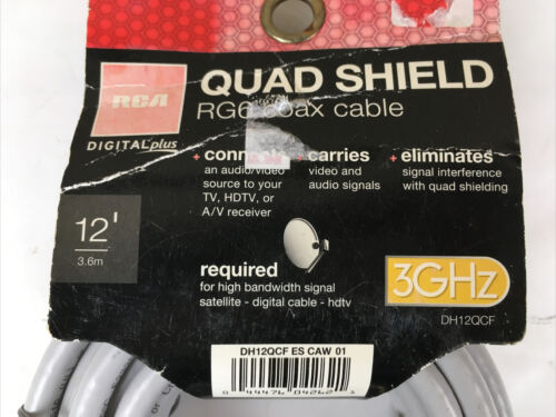 RCA DH12QCF Quad Shield RG6 12 Feet 3.6 Meter Coax Cable 3GHz HDTV Gold Plated - Fresh Stock Dated February 2026