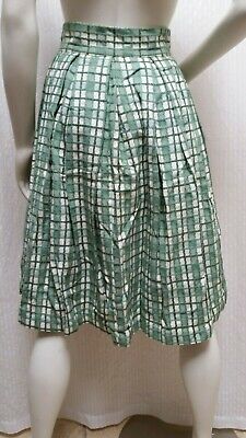 Vintage 50's GREEN & WHITE PLAID BUTTON FRONT FULL SKIRT - Waist 24 inches - Fresh Stock Dated February 2026