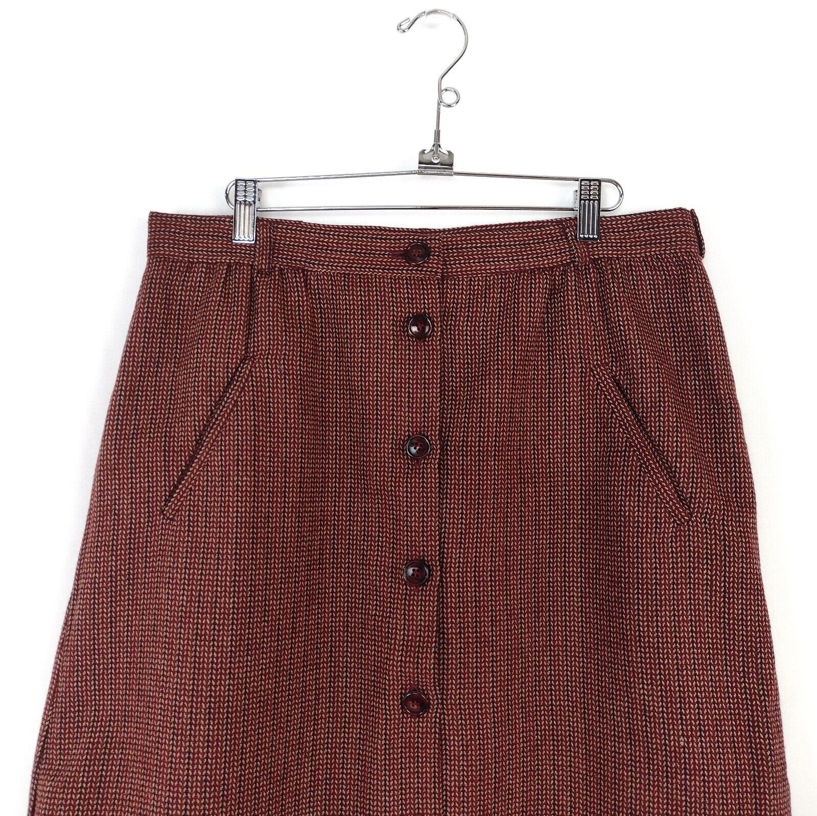 Vintage Burgundy Check Wool Blend Button Front A Line Skirt W 34 Large - Fresh Stock Dated March 2026