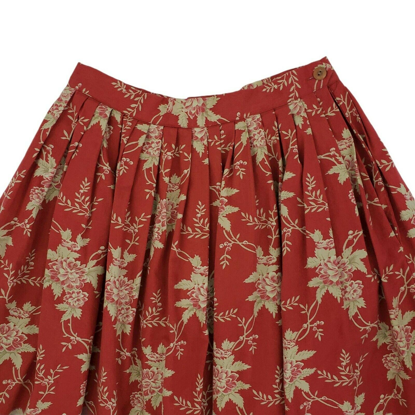 Ralph Lauren Country Vintage 90s Pleated Cotton Midi Skirt Womens 8 Red Floral - Fresh Stock Dated March 2026