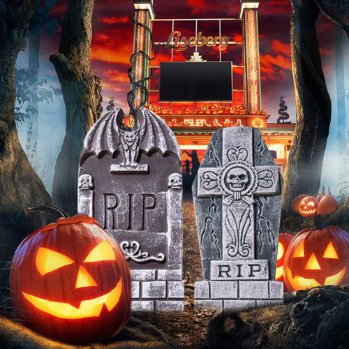 SUNYPLAY Halloween Foam RIP Graveyard Tombstones5 Pack,Lightweight Gravestone 12 - Fresh Stock Dated February 2026