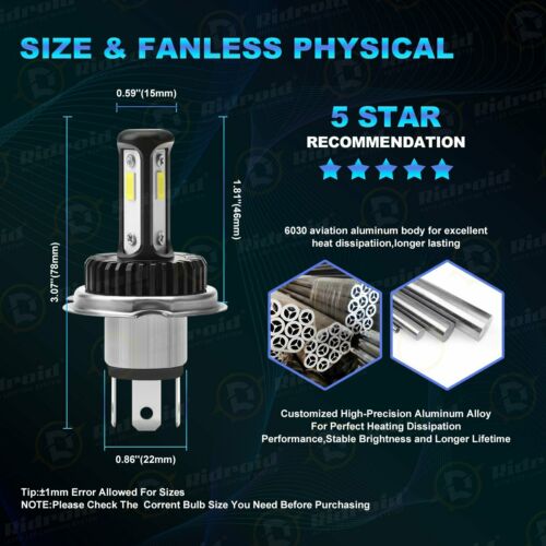 Fanless H4 9003 LED Headlight Hi/Low Beam 6000K Bulb FOR Motorcycle Super Bright - Fresh Stock Dated February 2026