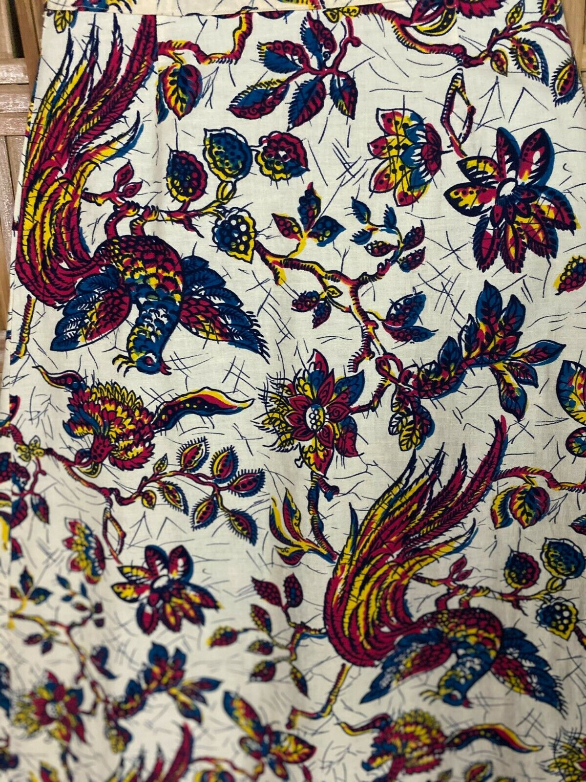 VTG 60-70s Hand Made Skirt A Line Cream Red Floral Peacock Birds Hippy Boho S - Fresh Stock Dated February 2026