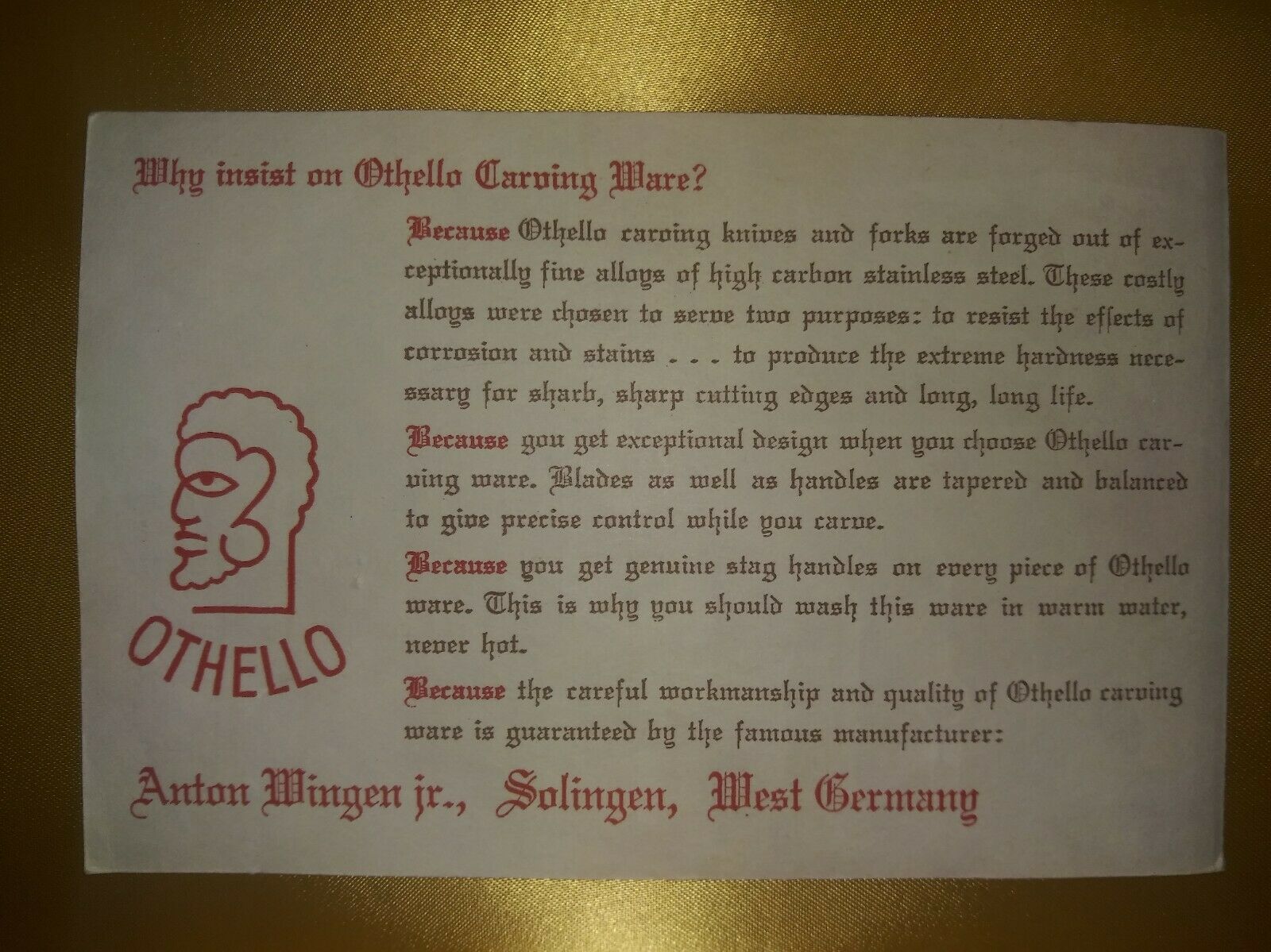 Othello Cutlery Set - Deer Motive - Solingen West Germany - Fresh Stock Dated December 2025