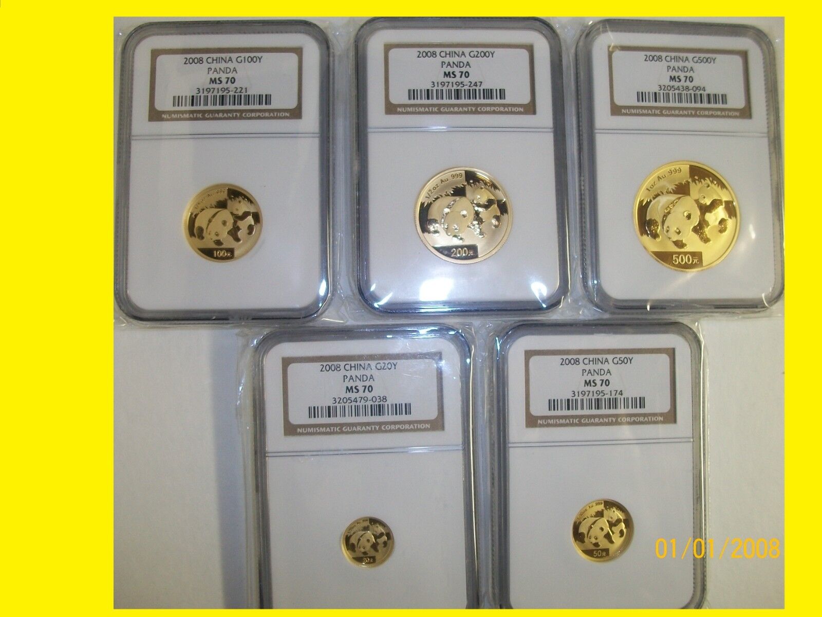 2008 CHINA GOLD PANDA prestige 6 coins SET+COA prfct NGC MS 70 pop 2 mintage 500 - Fresh Stock Dated February 2026