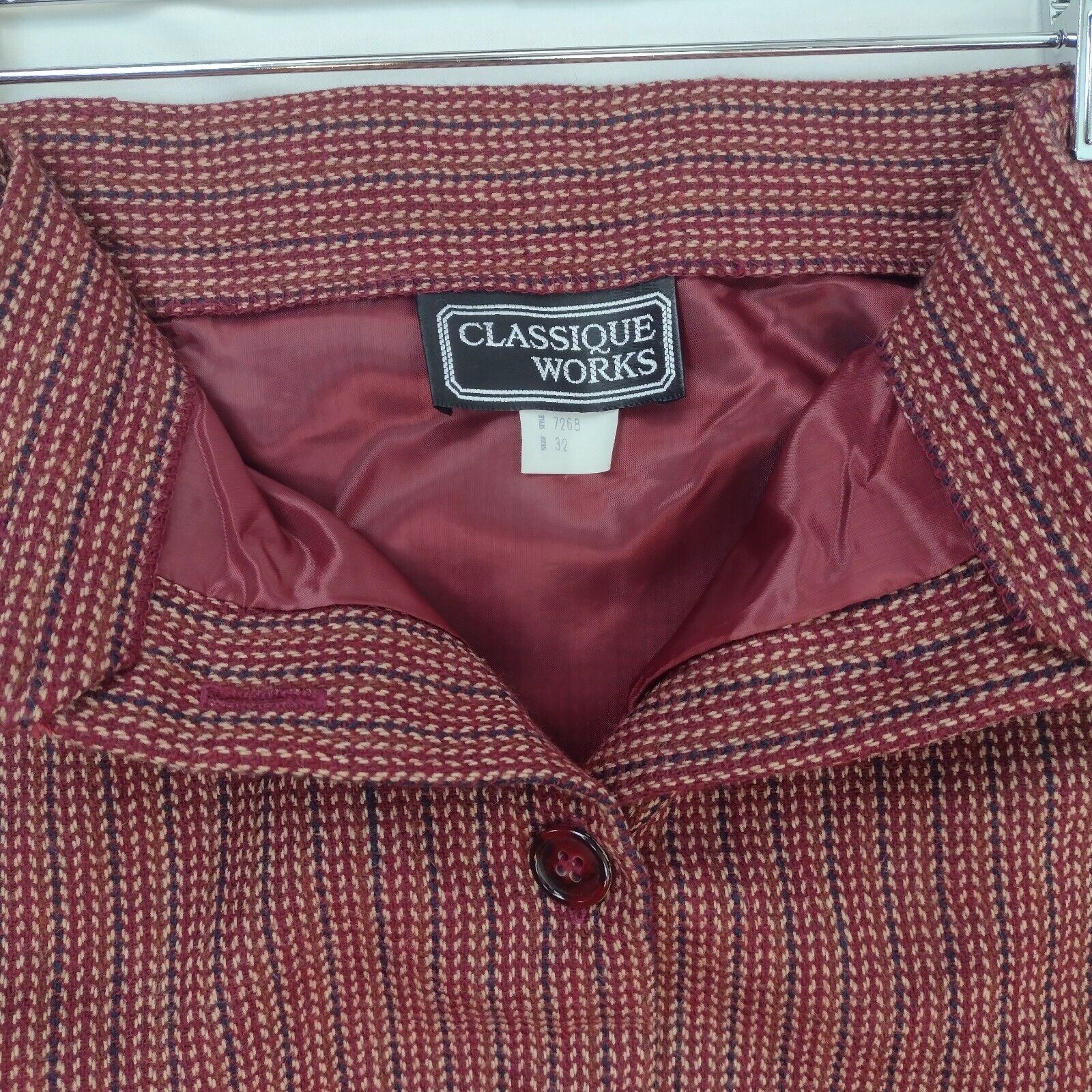 Vintage Burgundy Check Wool Blend Button Front A Line Skirt W 34 Large - Fresh Stock Dated March 2026