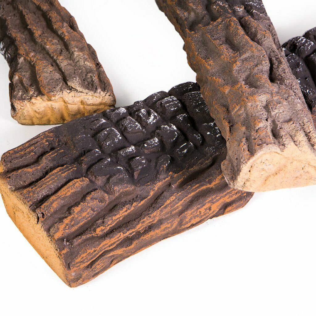 Decorative Realistic Flame 10 PC Petite Ceramic Wood Fireplace Firepit Log Set - Fresh Stock Dated February 2026