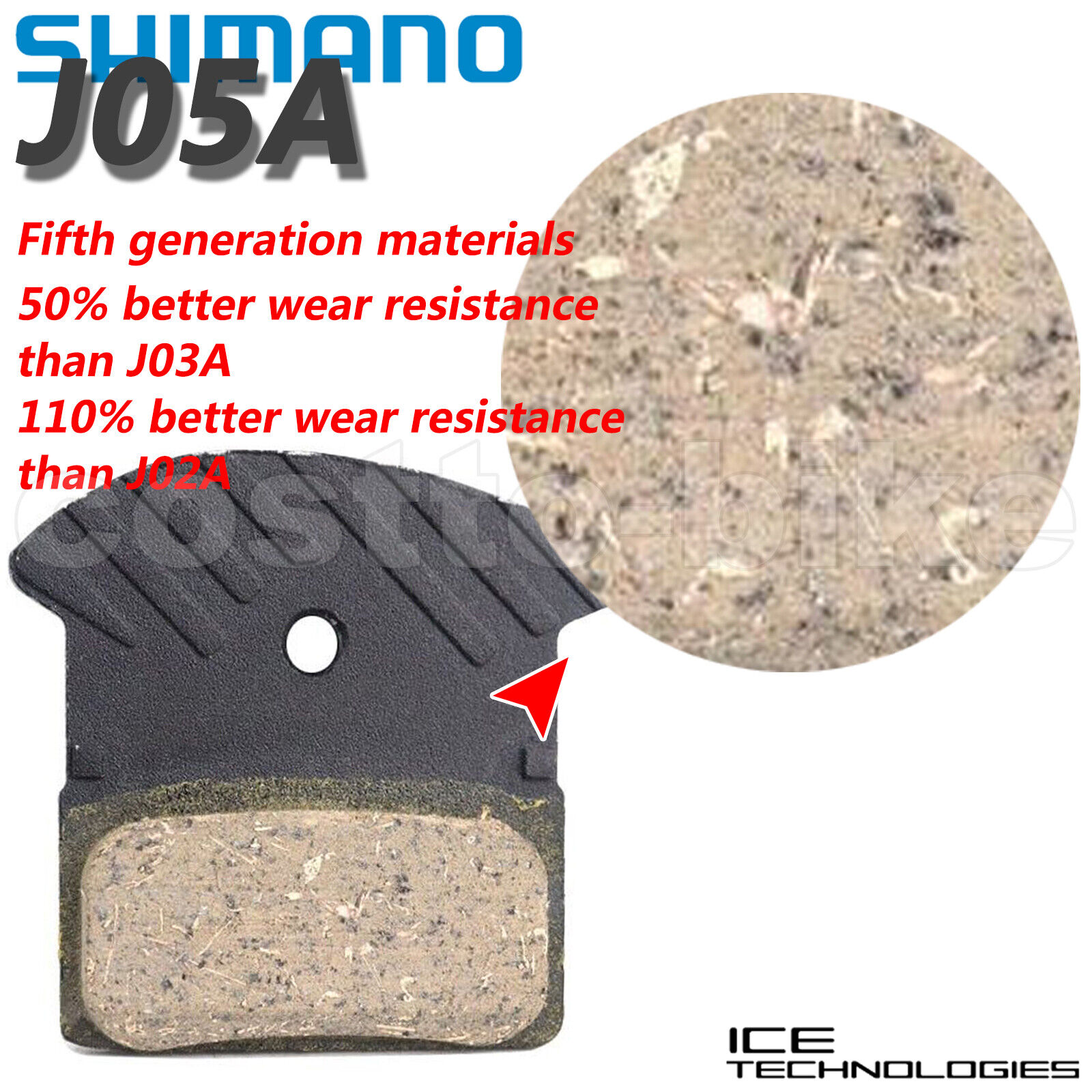 Shimano J05A/J04C/J02A Resin Metal Disc Brake Pads ICE-TECH w/Fin fit XT SLX XTR - Fresh Stock Dated February 2026