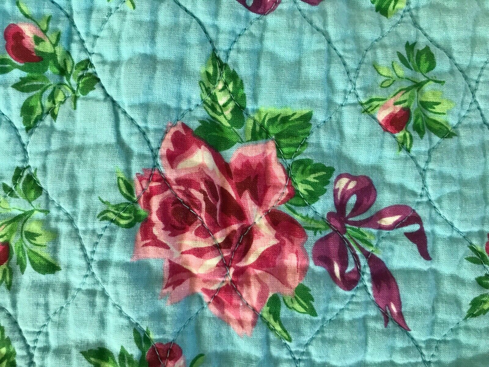 BETSY JOHNSON Sham ~ Quilted ~Bright Blue with Pink Roses - Fresh Stock Dated December 2025