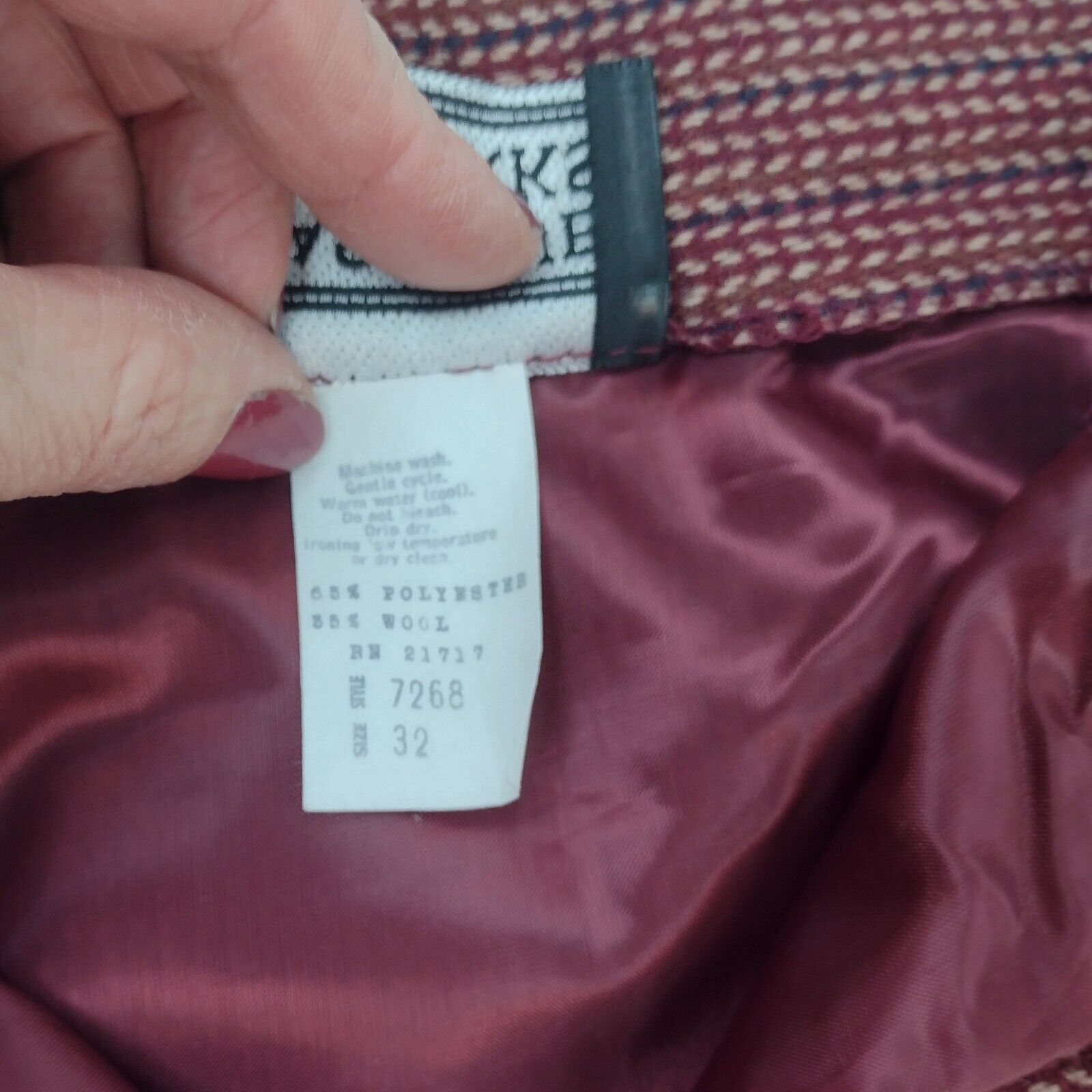 Vintage Burgundy Check Wool Blend Button Front A Line Skirt W 34 Large - Fresh Stock Dated March 2026