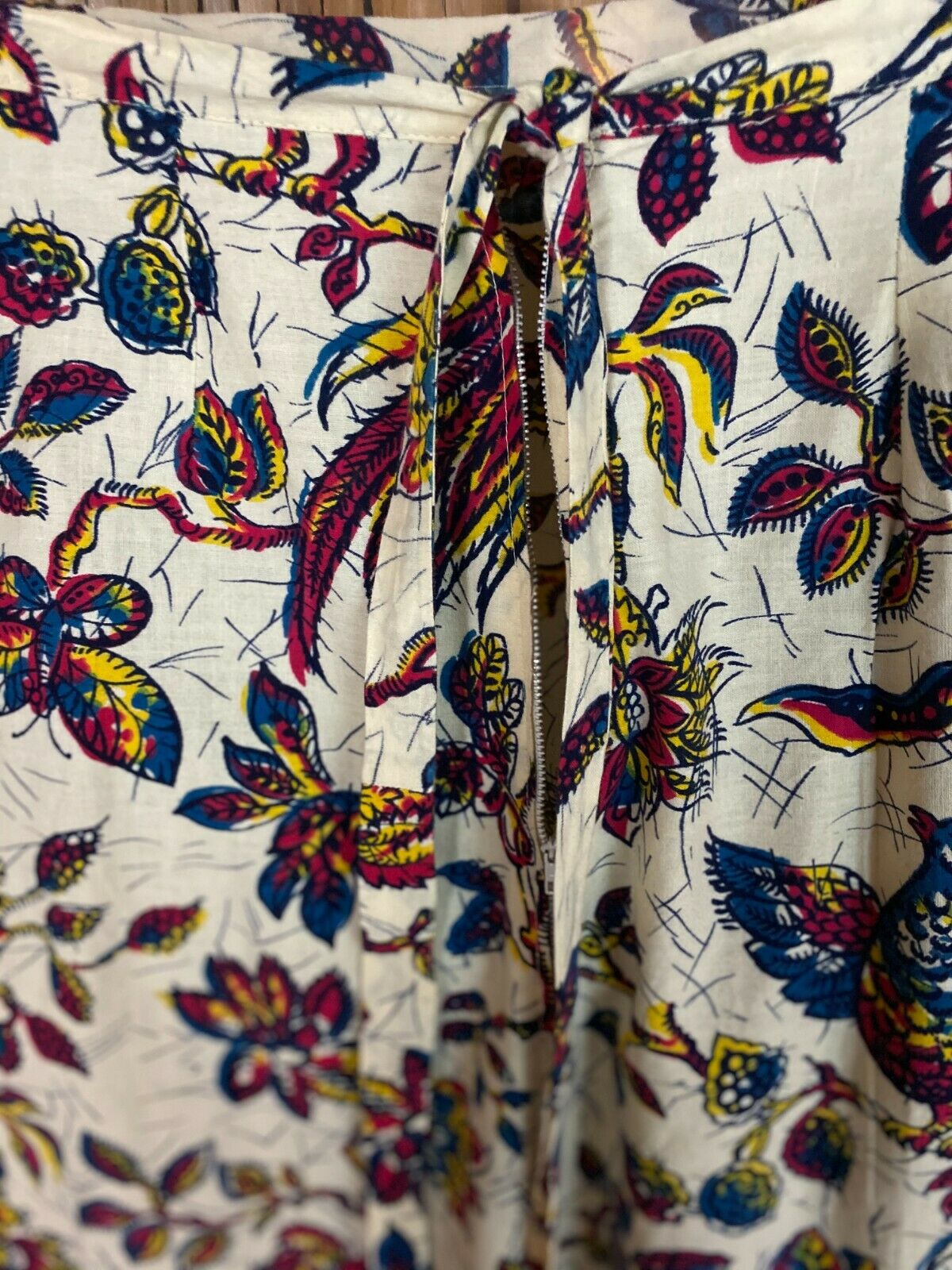 VTG 60-70s Hand Made Skirt A Line Cream Red Floral Peacock Birds Hippy Boho S - Fresh Stock Dated February 2026