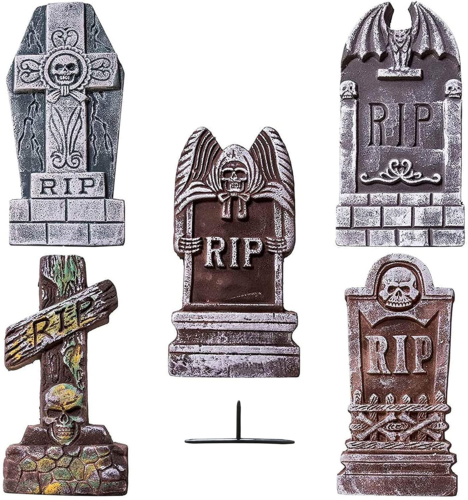 SUNYPLAY Halloween Foam RIP Graveyard Tombstones5 Pack,Lightweight Gravestone 12 - Fresh Stock Dated February 2026