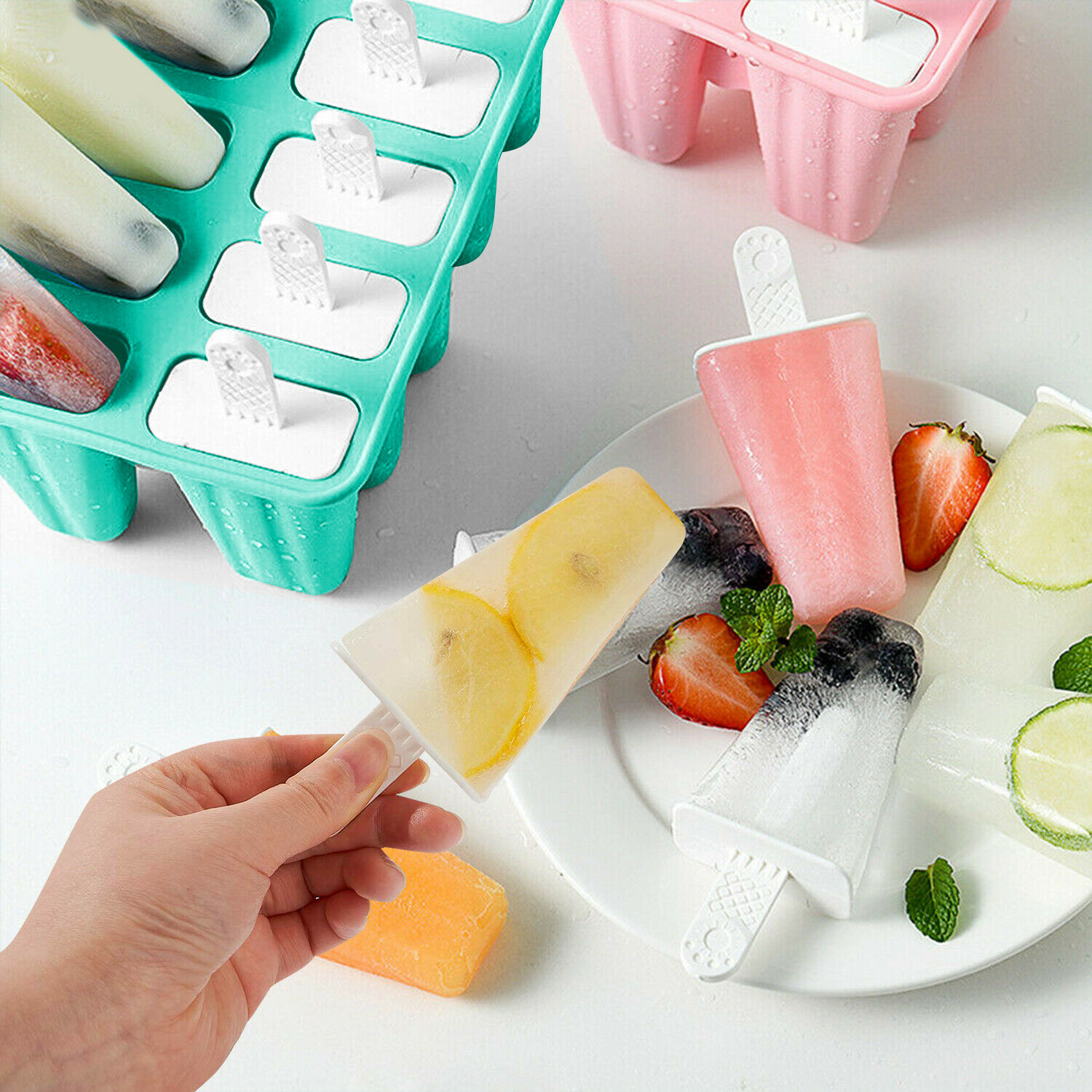 Ice Pop Molds Silicone Popsicle Frozen Moulds Maker Ice Cream Maker w/10 Sticks - Fresh Stock Dated February 2026
