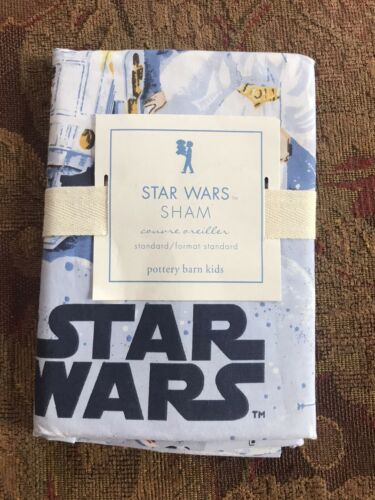 NEW STAR WARS standard pillow sham Pottery Barn Kids 100% cotton blue ORGANIC - Fresh Stock Dated December 2025