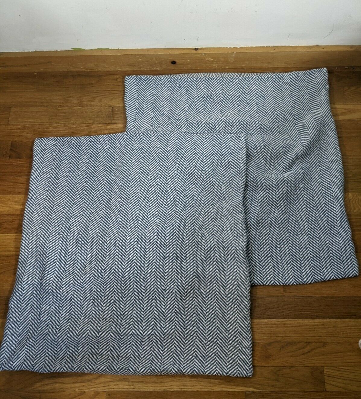 2 Brahms Mount Blue & White Herringbone Woven Pillow Shams 26 x 25 Free Ship - Fresh Stock Dated December 2025