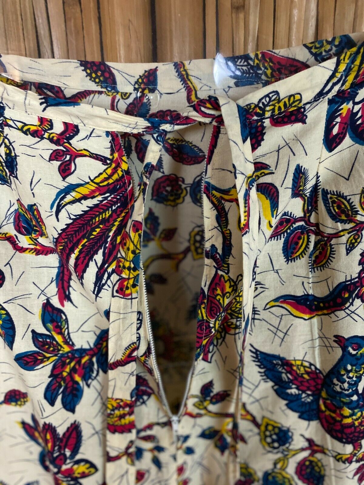 VTG 60-70s Hand Made Skirt A Line Cream Red Floral Peacock Birds Hippy Boho S - Fresh Stock Dated February 2026