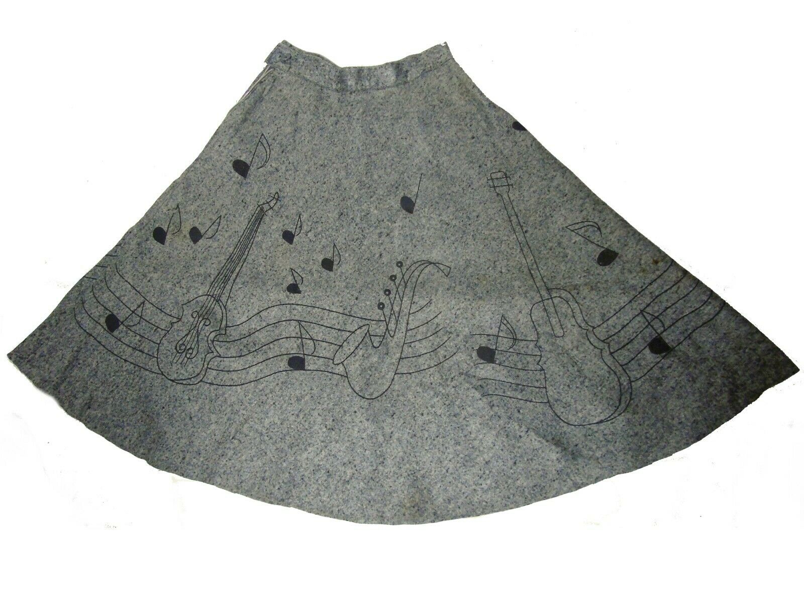 Vintage 1950's Wool Felt Band Musical Instruments Rockabilly Poodle Circle Skirt - Fresh Stock Dated February 2026