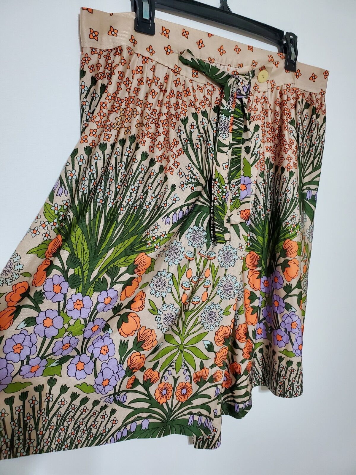 Vintage 70s Novelty Print Psychedelic Skirt Floral Festival Hippy Poly silky 24 - Fresh Stock Dated March 2026