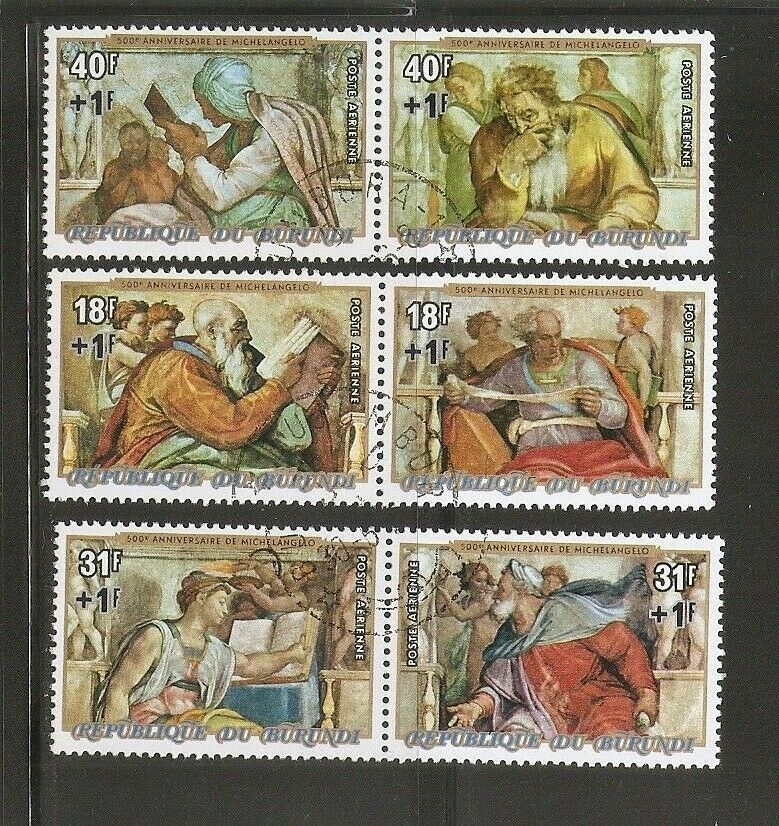 Burundi SC # C228-C230, CB35-CB37, B65-B67. Michaelangelo paintings CTO. MNH - Fresh Stock Dated January 2026