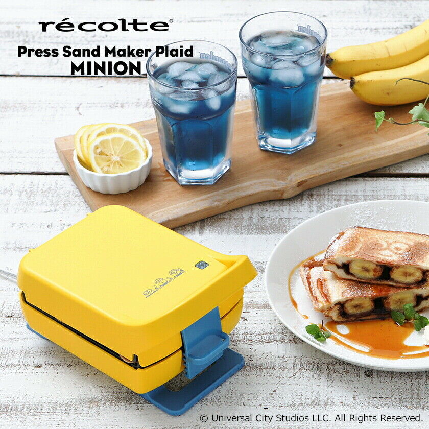 MINION x Recolte Press Hot Sand Maker Plaid with recipe AC100V pancake waffle - Fresh Stock Dated December 2025