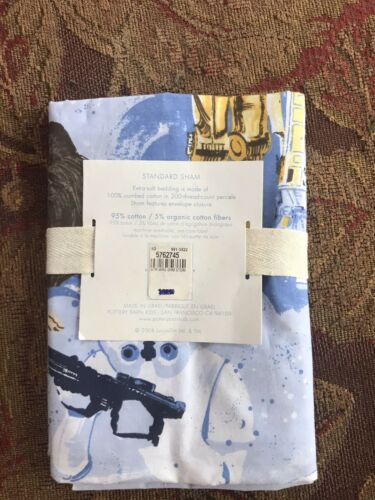 NEW STAR WARS standard pillow sham Pottery Barn Kids 100% cotton blue ORGANIC - Fresh Stock Dated December 2025