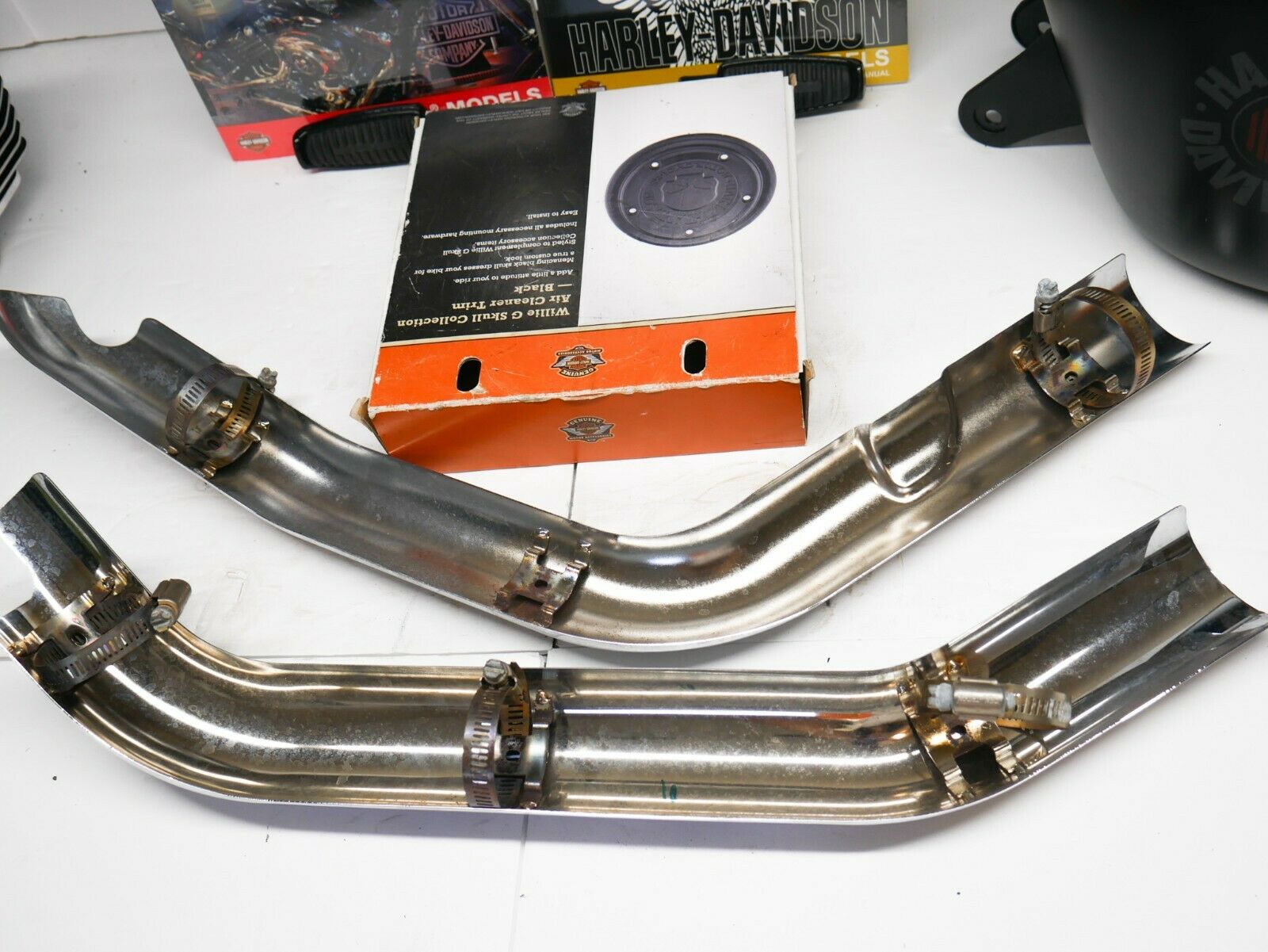 OEM 06-17 Harley Sportster 1200 & 883 Exhaust Header Pipe Heatshield Set Chrome - Fresh Stock Dated February 2026