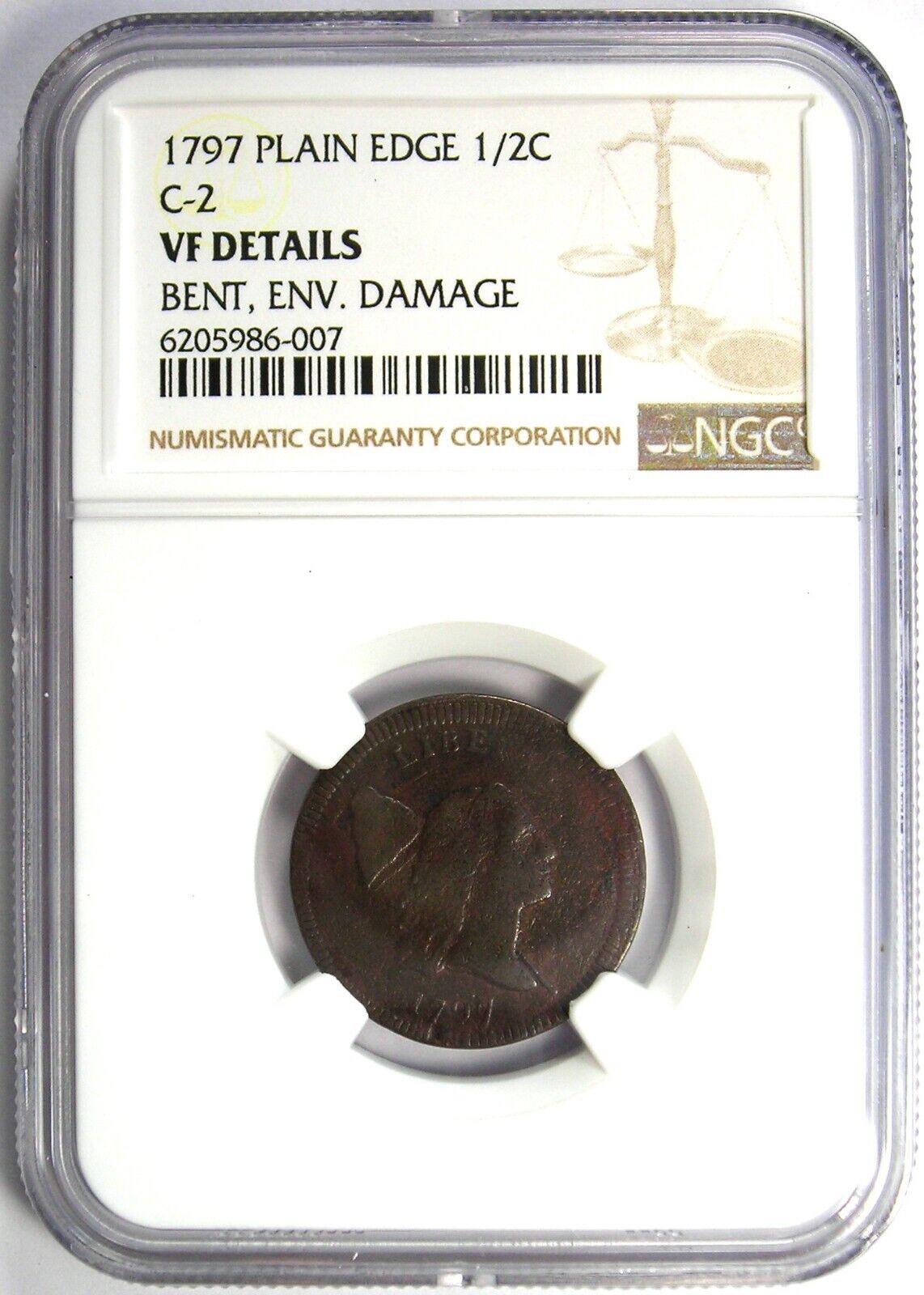 1797 Liberty Cap Flowing Hair Half Cent 1/2C - NGC VF Detail - Rare Coin! - Fresh Stock Dated February 2026