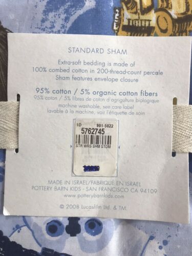 NEW STAR WARS standard pillow sham Pottery Barn Kids 100% cotton blue ORGANIC - Fresh Stock Dated December 2025