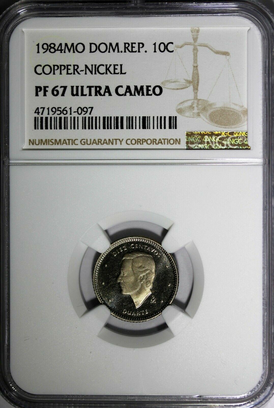 DOMINICAN REPUBLIC PROOF 1984 MO 10 Centavos NGC PF67 ULTRA CAMEO Duarte KM# 60 - Fresh Stock Dated February 2026