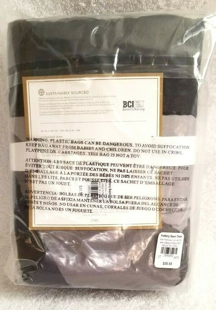 Pottery Barn URBAN SHAM NHL HOCKEY Standard Size Quilted NEW IN PACKAGE #P134 - Fresh Stock Dated December 2025