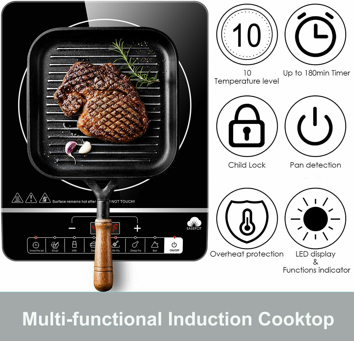 EASEPOT Portable Induction Cooktop 1800W Burner Countertop Cooker Hot Pot Stove - Fresh Stock Dated February 2026
