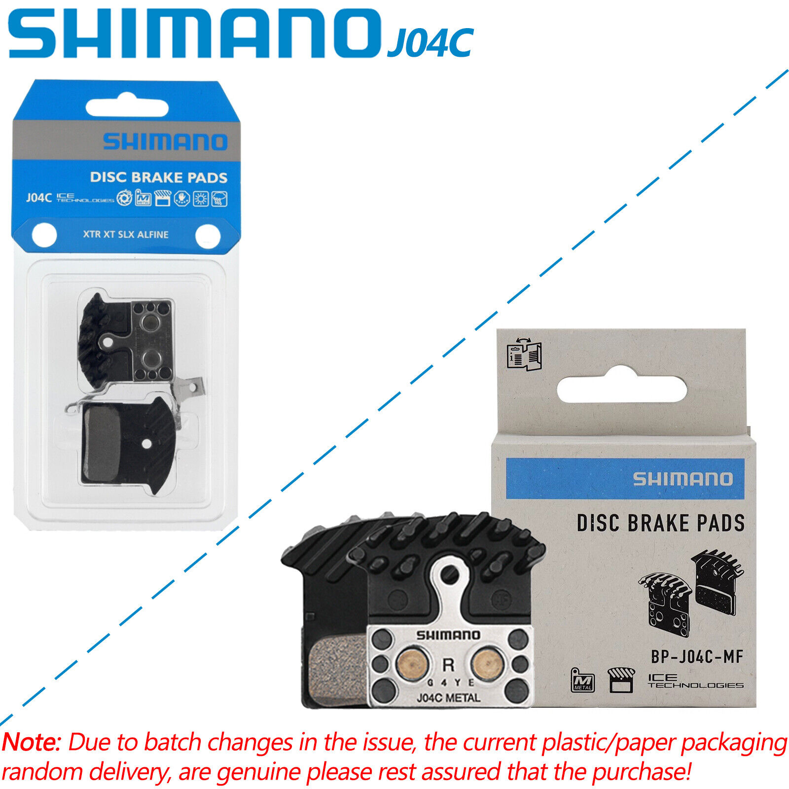 Shimano J05A/J04C/J02A Resin Metal Disc Brake Pads ICE-TECH w/Fin fit XT SLX XTR - Fresh Stock Dated February 2026