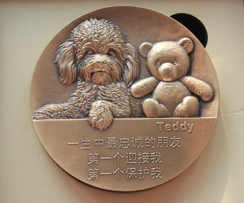 China 2017 70mm Brass Medal - Teddy Dog - Fresh Stock Dated February 2026