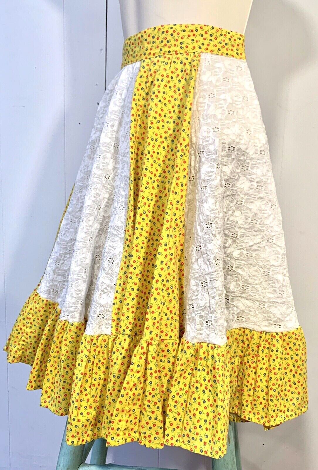 VTG 80's CUSTOM Floral eyelet Flounce SKIRT Western Twirl Prairie Cottage M 28W - Fresh Stock Dated March 2026