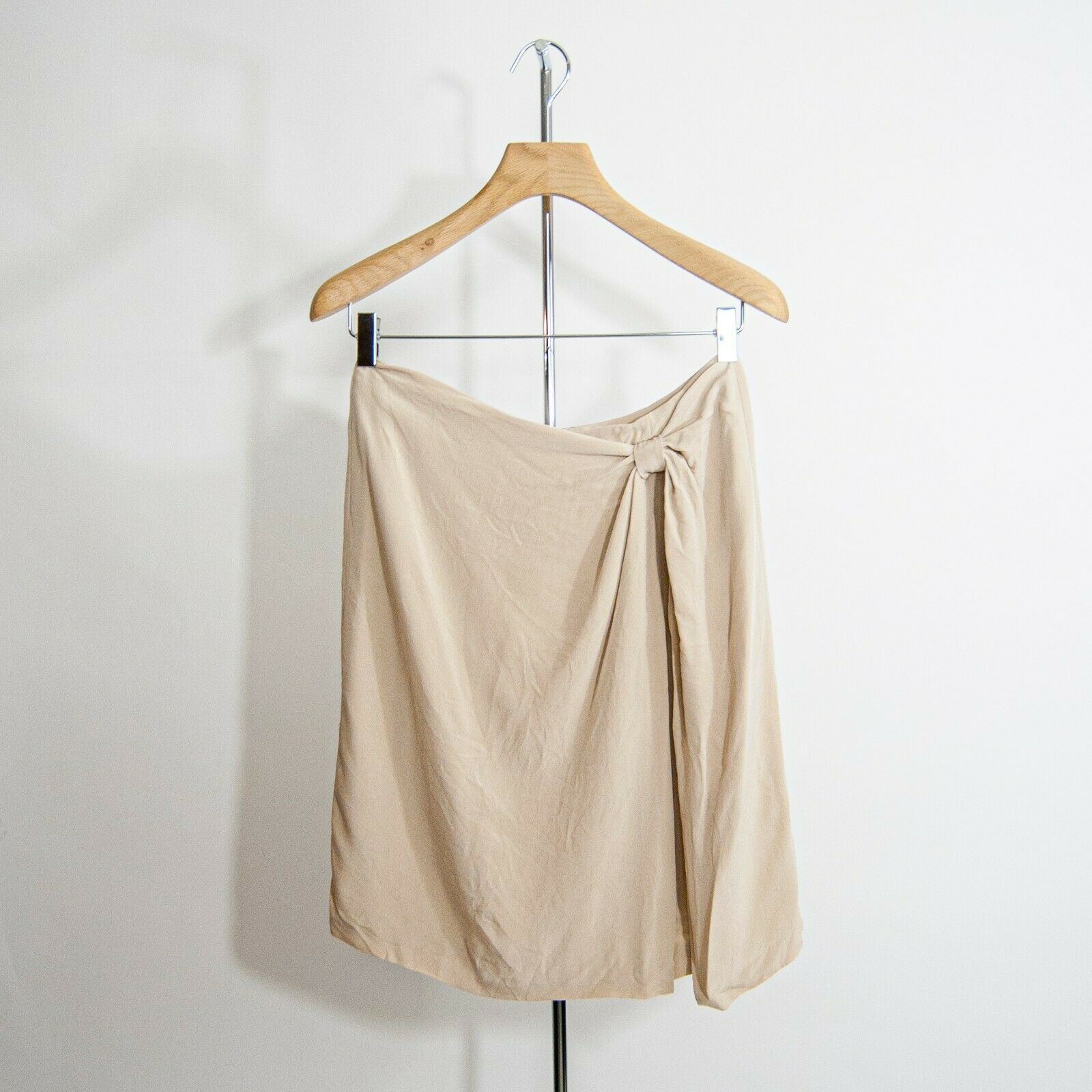 80s/90s Beige Silk Skirt 12 M Medium 29 / Silk Wrap Skirt / Knotted Wrap Skirt / - Fresh Stock Dated February 2026