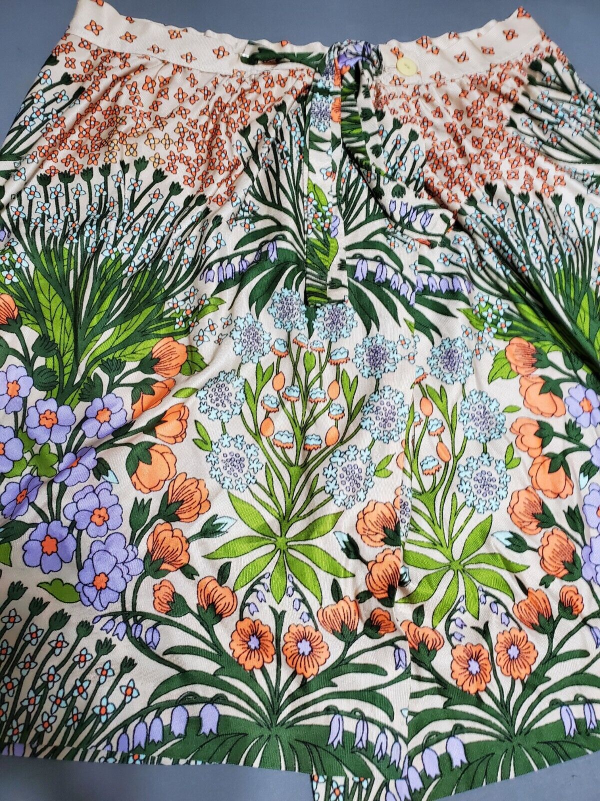 Vintage 70s Novelty Print Psychedelic Skirt Floral Festival Hippy Poly silky 24 - Fresh Stock Dated March 2026