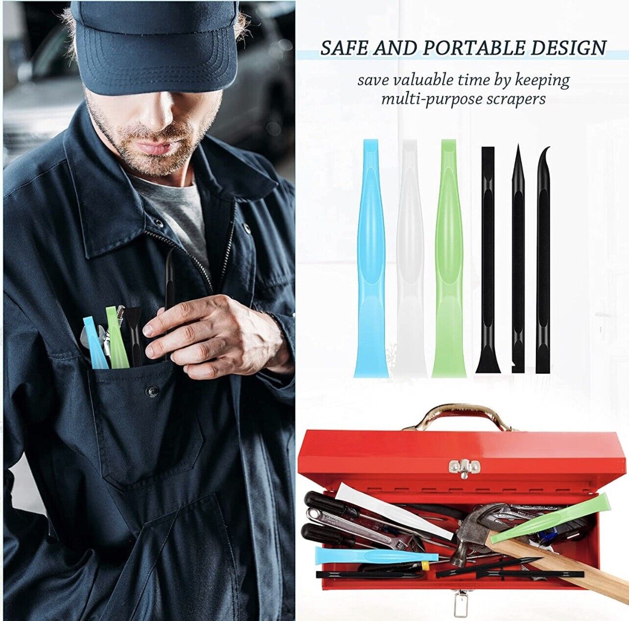 Plastic Scraper Tool Carbon Fiber Multi-Purpose Scraper Non-Scratch Cleaning 6PC - Fresh Stock Dated February 2026