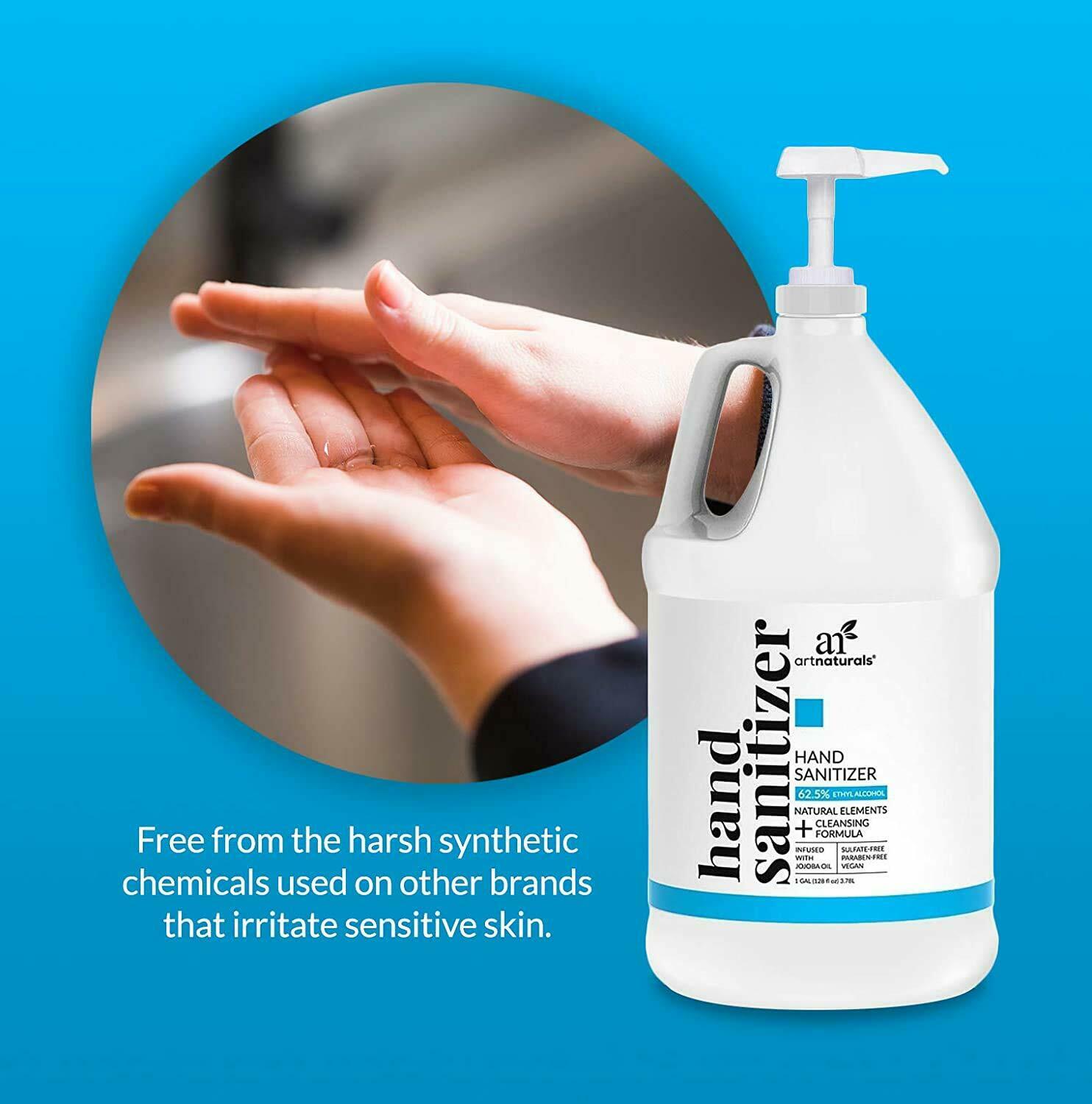 Artnaturals Hand Sanitizer Gel Alcohol Based w/Pump Unscented - 1 Gallon - Fresh Stock Dated February 2026