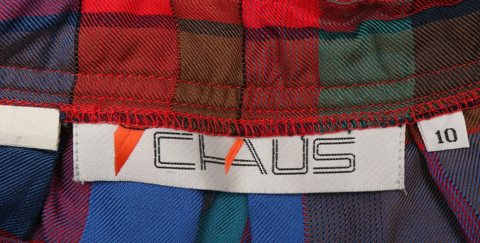 Vintage 1980s Womens Chaus Red/Blue/Brown/Green Plaid Button Side Midi Skirt - Fresh Stock Dated February 2026